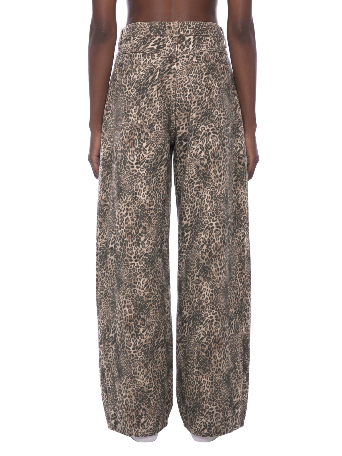 Unisex Vintage Wash Leopard Wide Leg Jeans
