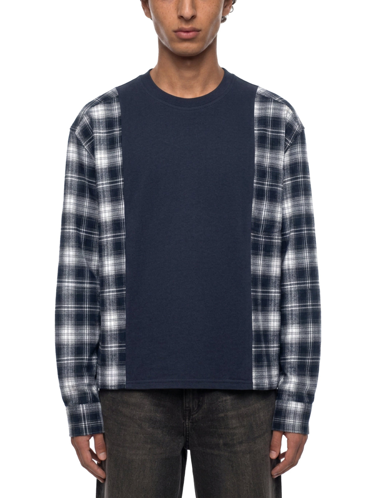 Unisex Plaid Panel Long Sleeve T-Shirt