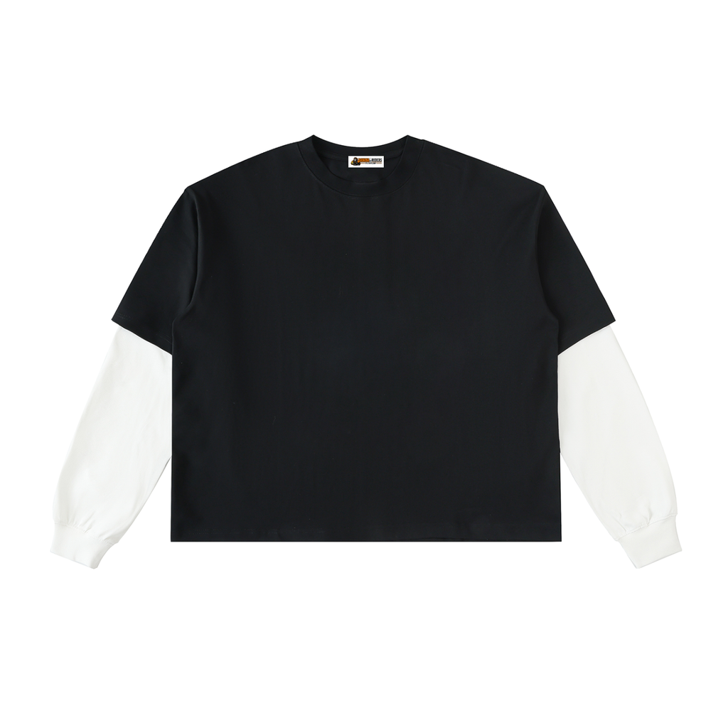 Unisex Layered Contrast-Sleeve Long-Sleeve T-Shirt gallery view