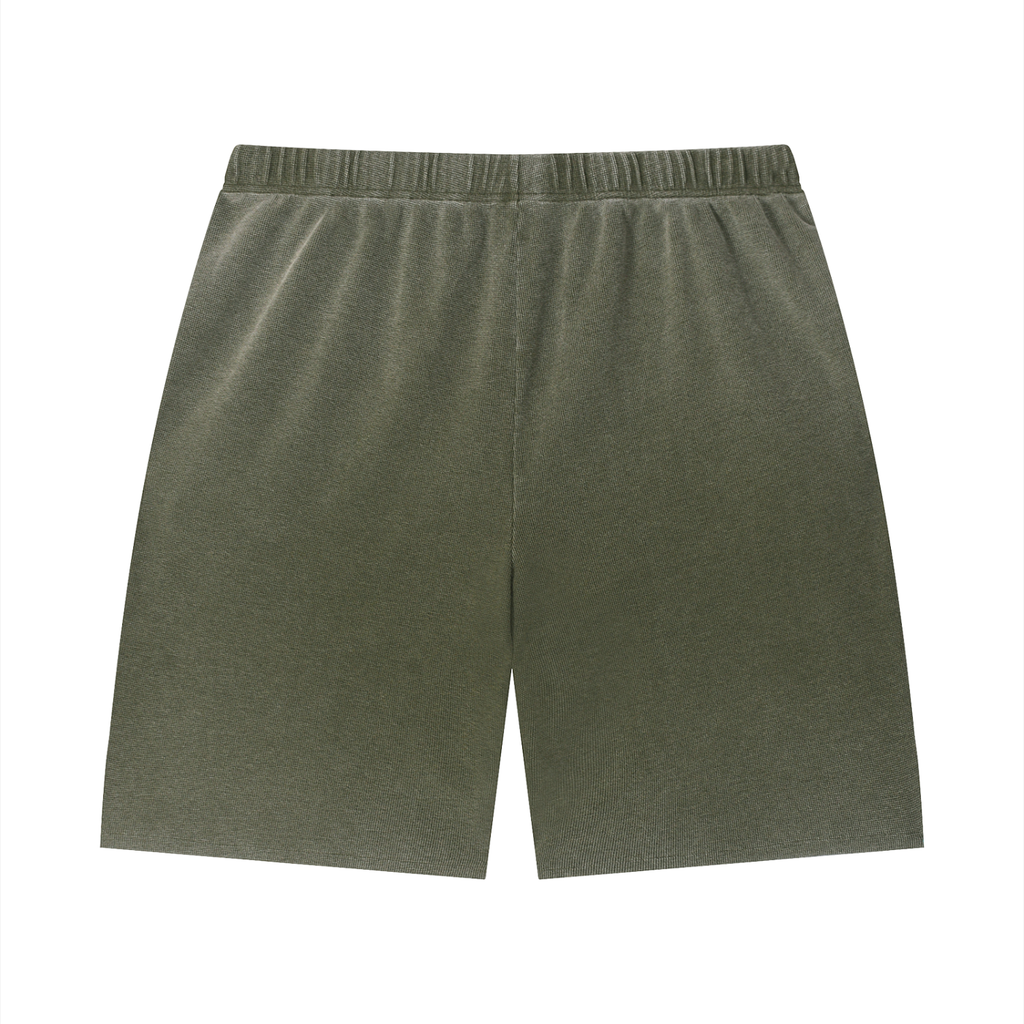 Unisex Vintage Wash Waffle Raw Hem Shorts