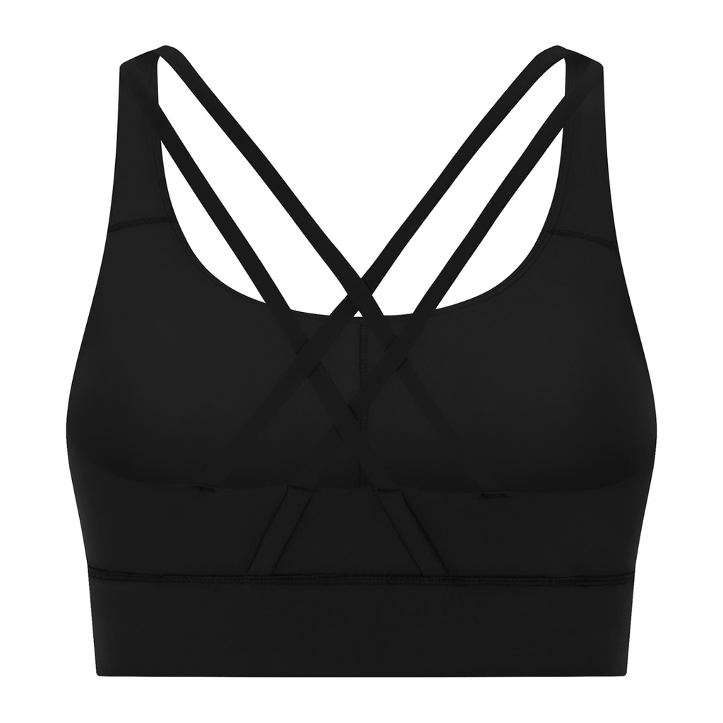 Strappy Criss-Cross Sports Bra - Black back mockup
