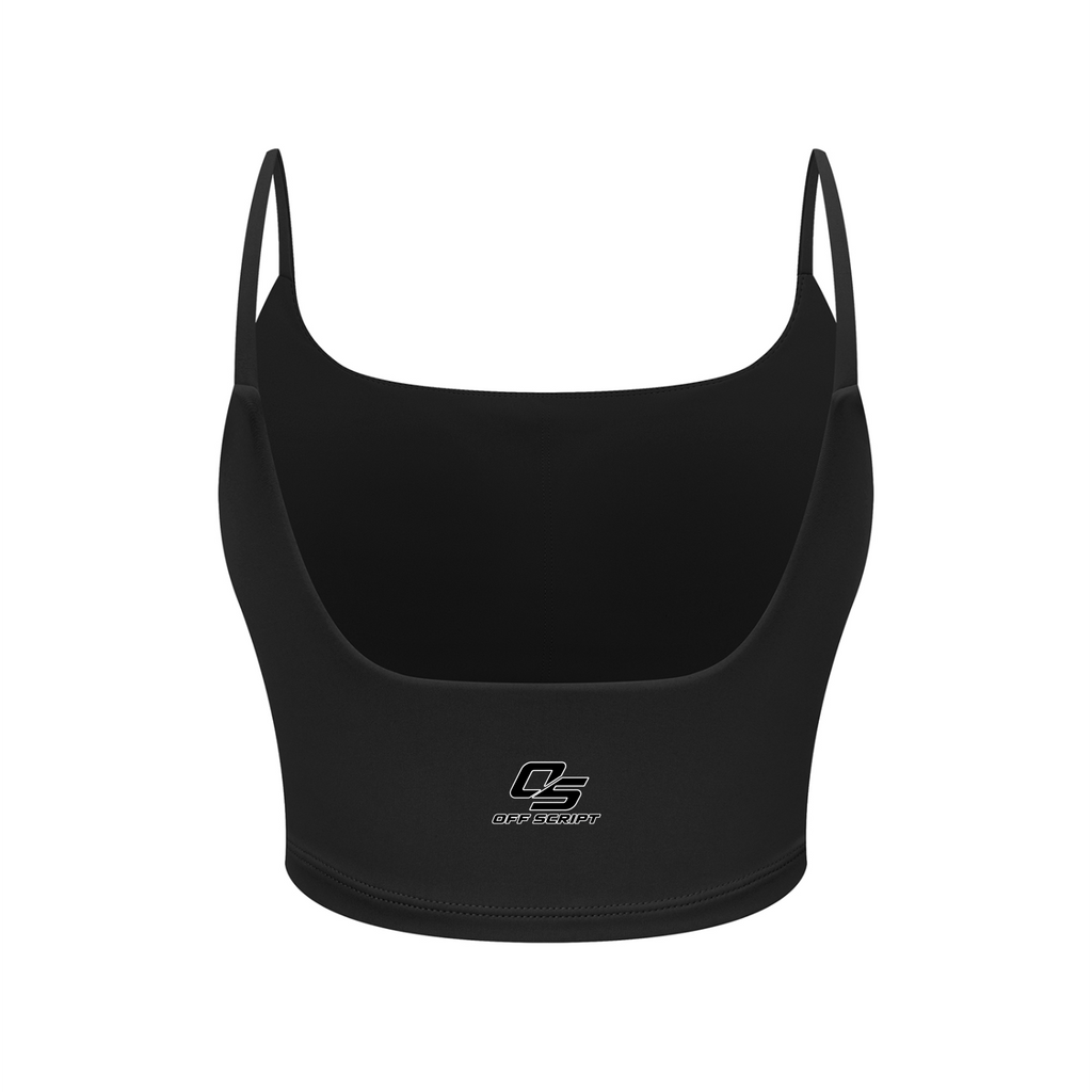 Off Script Women's Solid Color Sports Bra - Black back 3D mockup