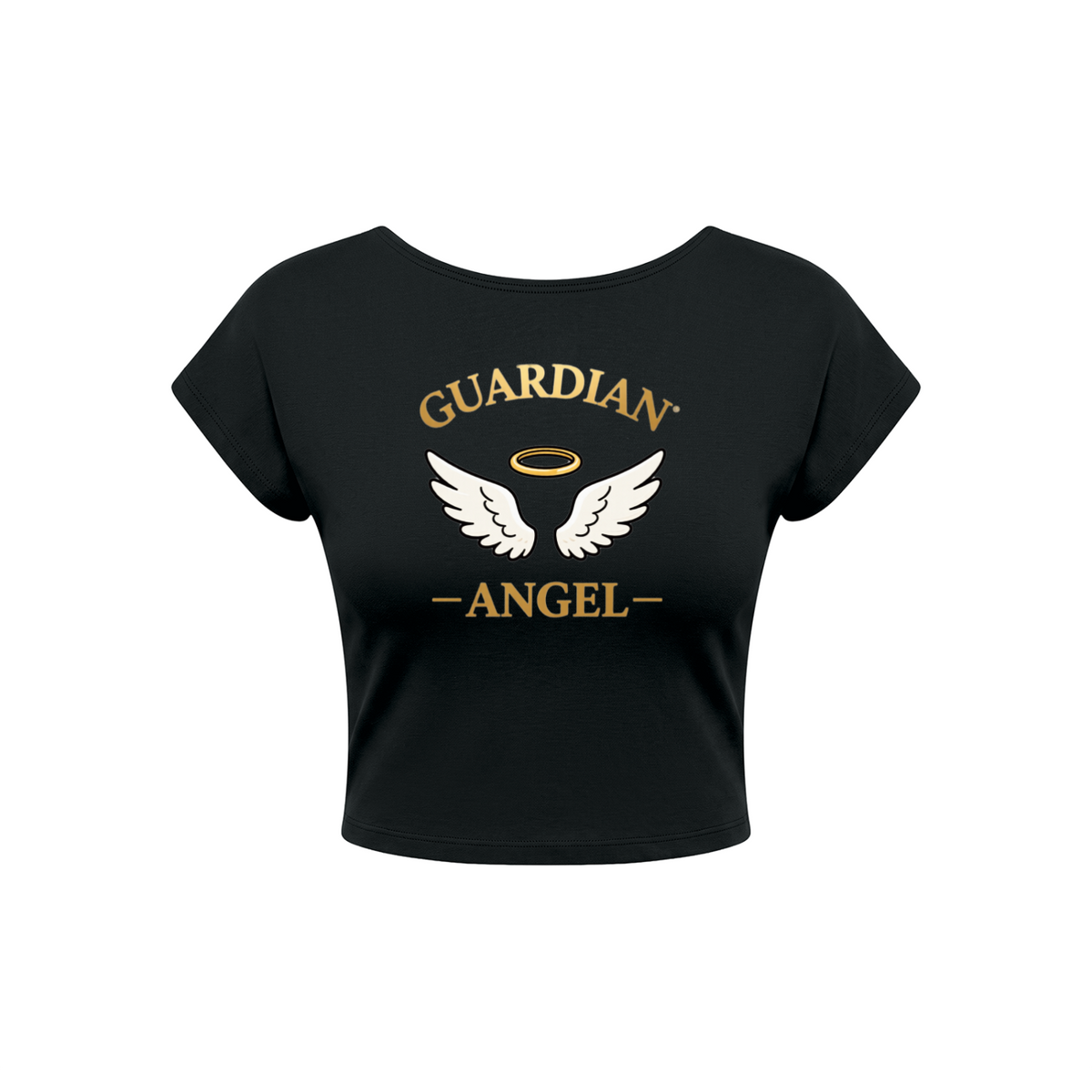 Guardian Angel Women's Open-Back T-Shirt - Black front 3D mockup