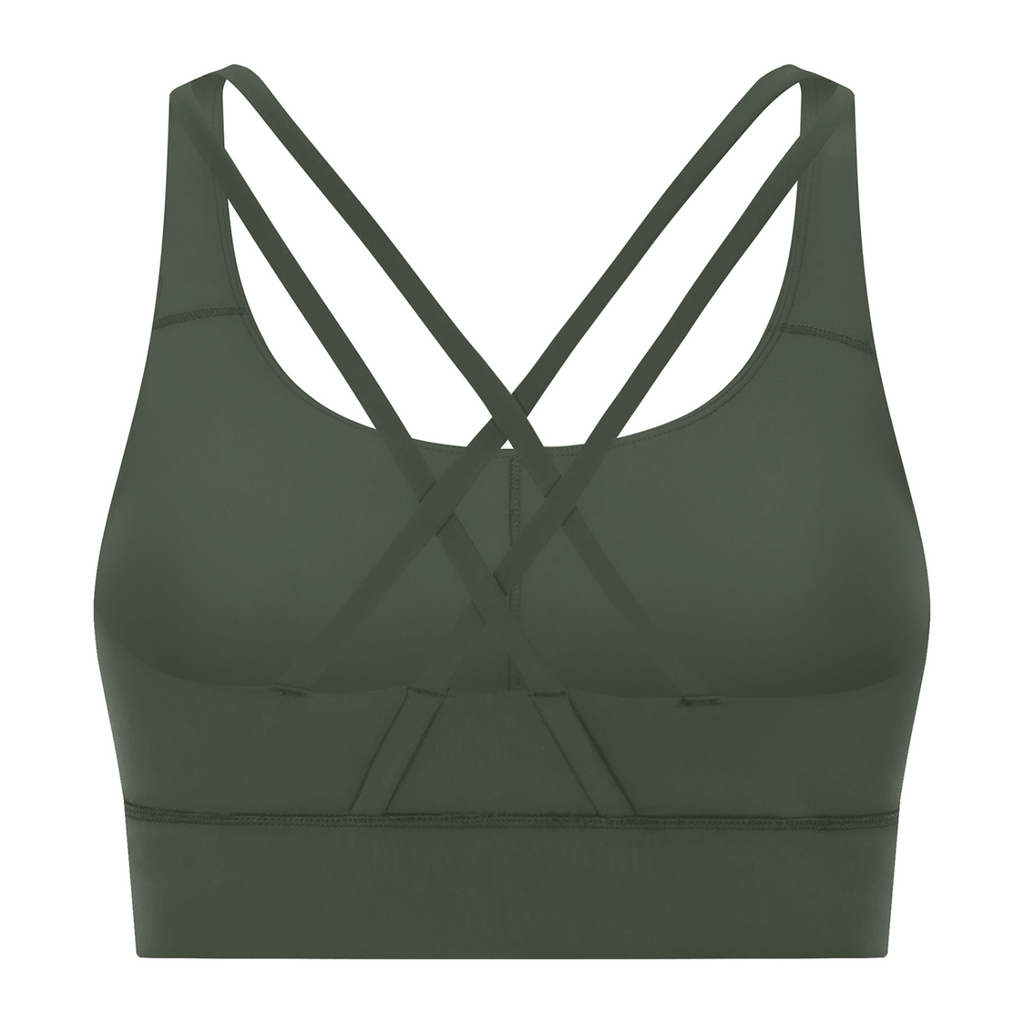 Strappy Criss-Cross Sports Bra - Blackish Green back mockup