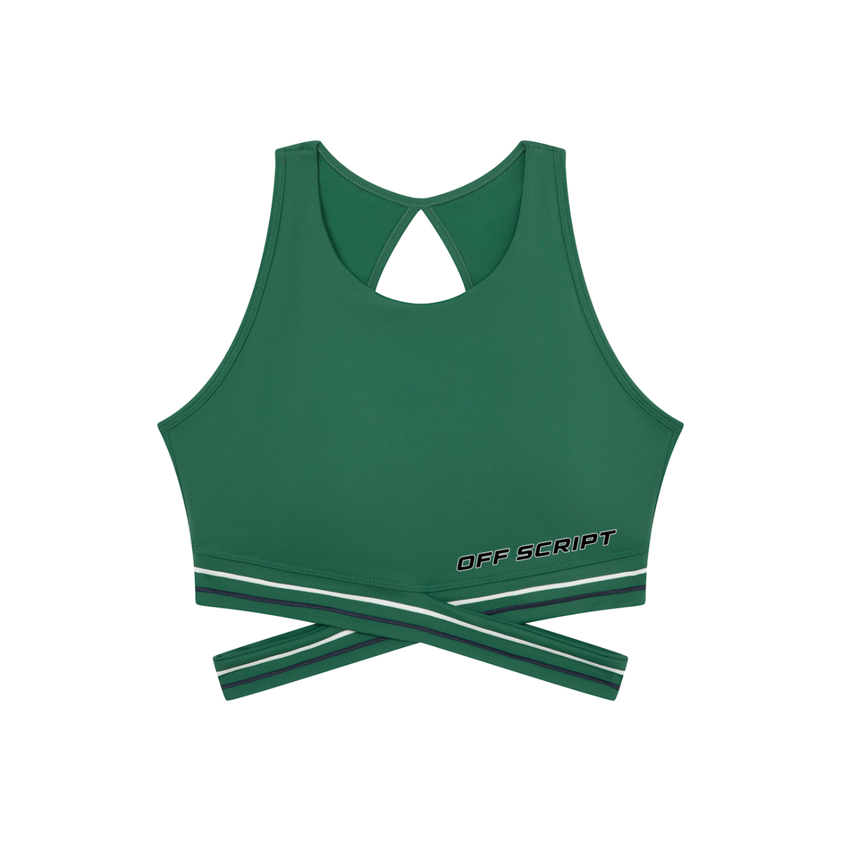 Off Script Women’s Criss-Cross Band Sports Bra - Blackish Green front