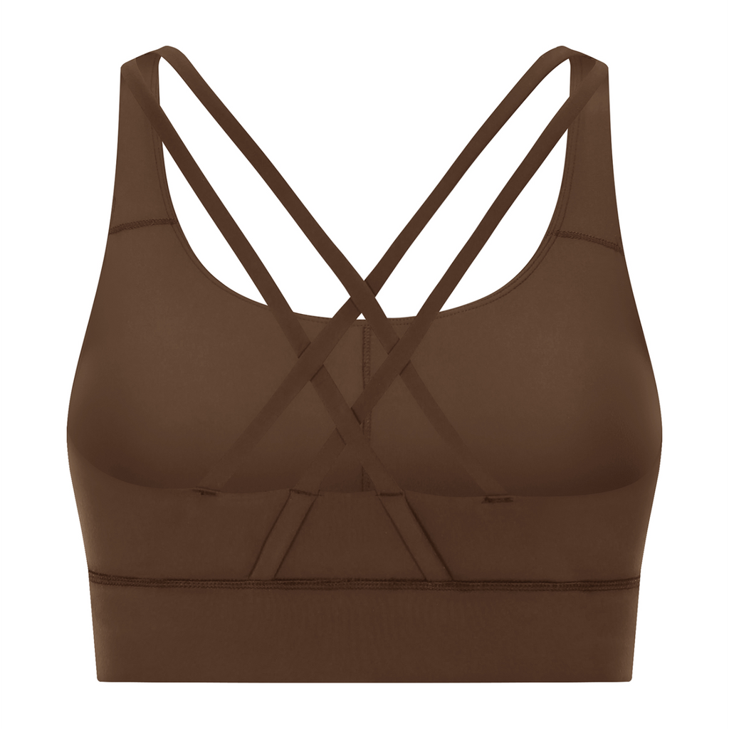 Strappy Criss-Cross Sports Bra - Brown back mockup