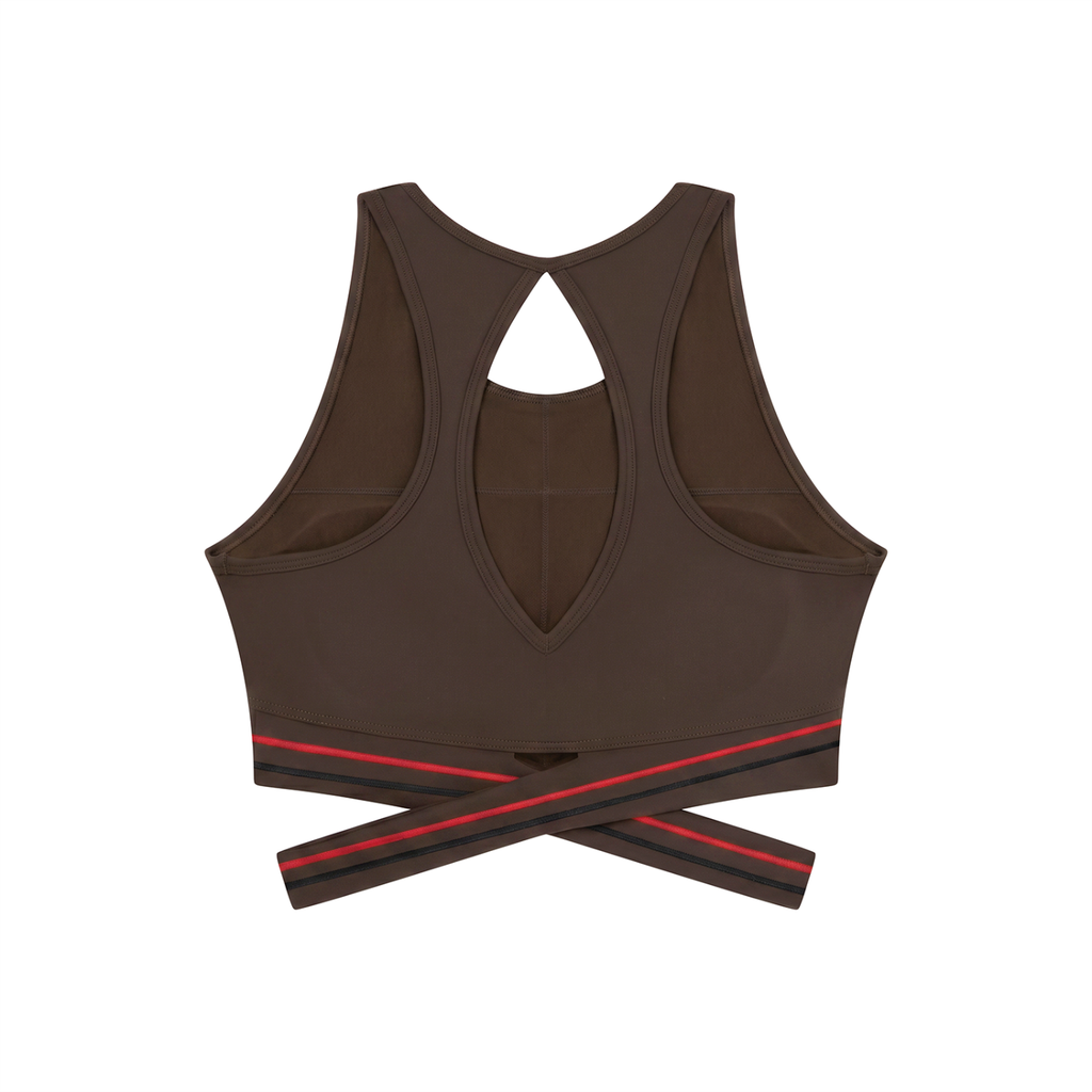 Off Script Women’s Criss-Cross Band Sports Bra - Coffee back