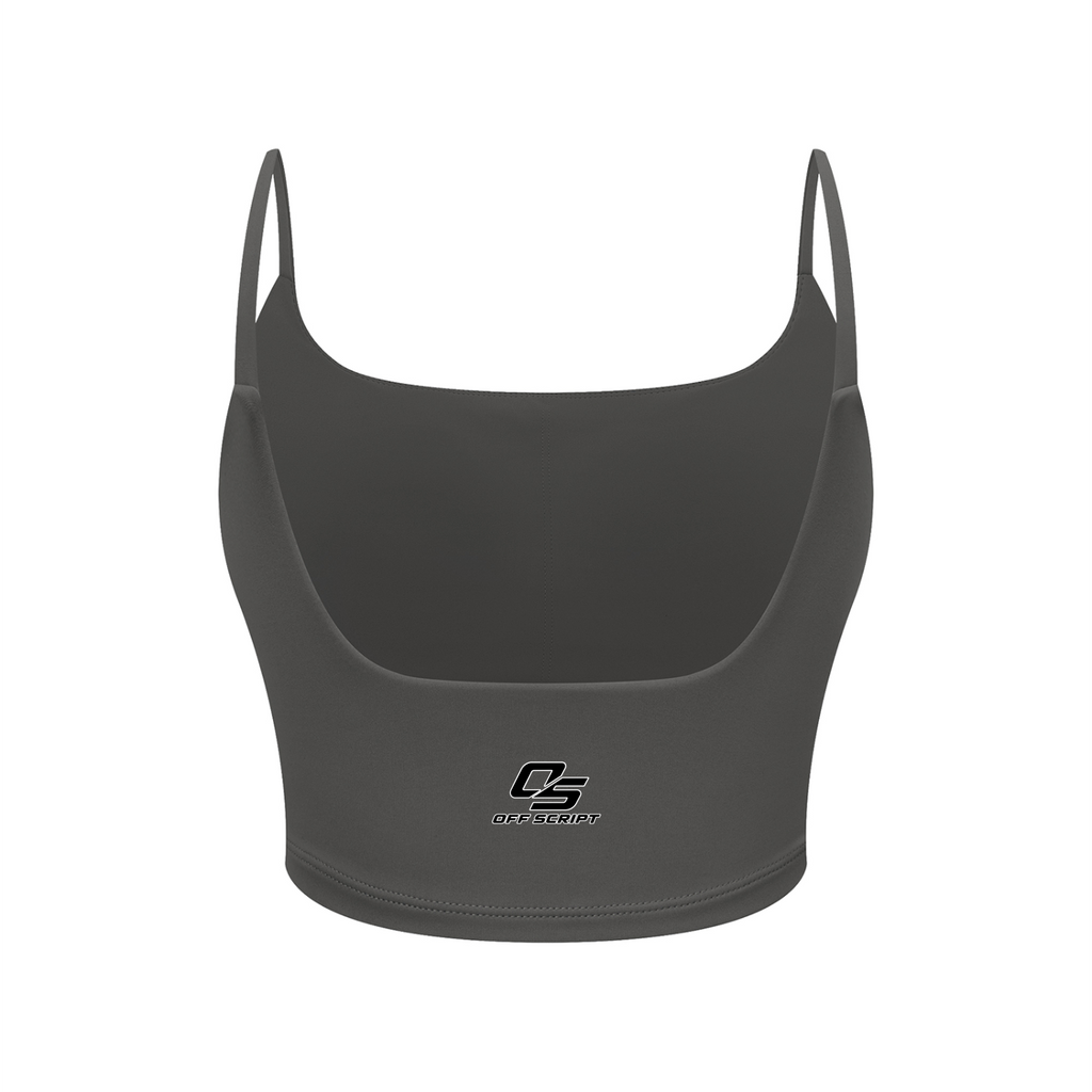 Off Script Women's Solid Color Sports Bra - Dark Gray back 3D mockup