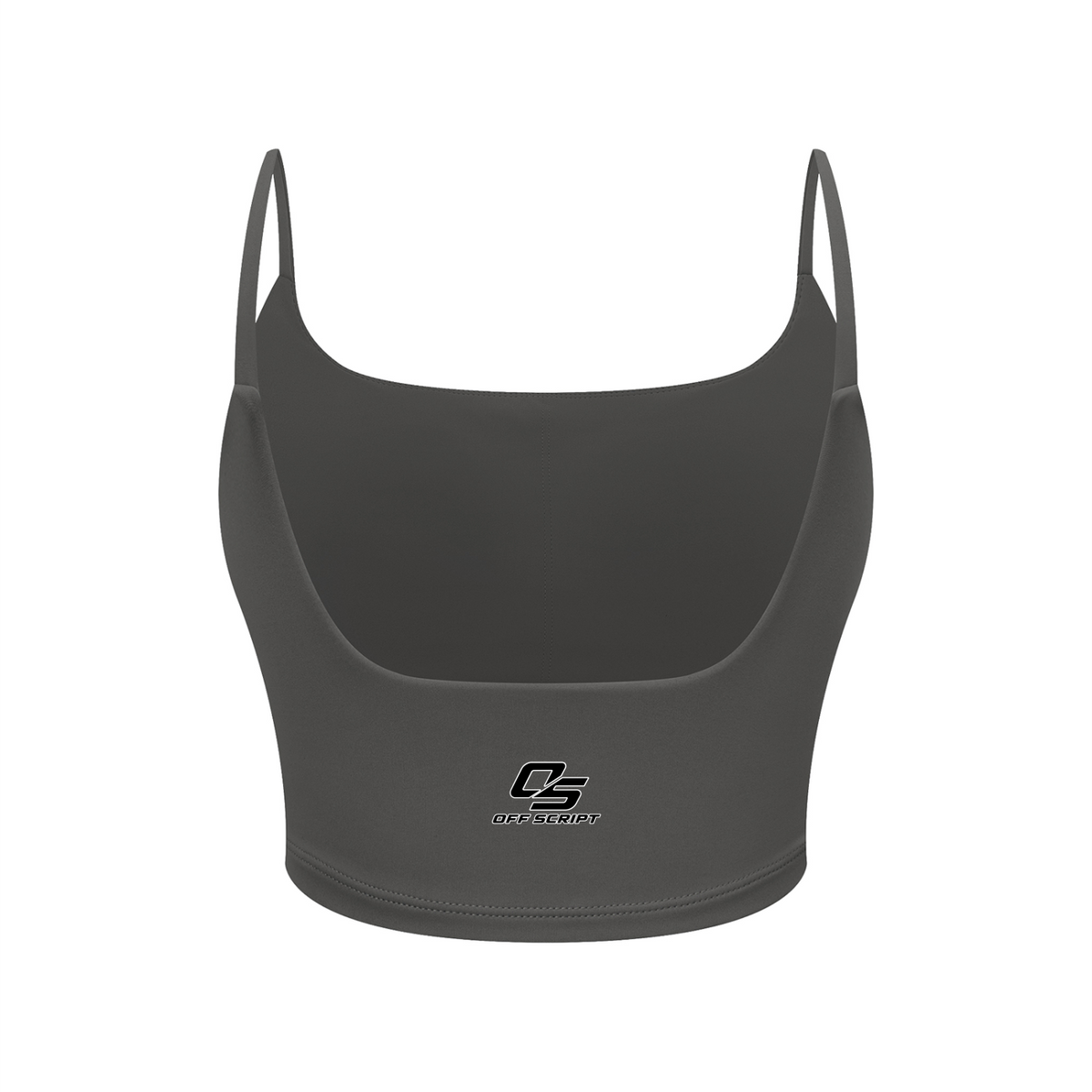 Off Script Women's Solid Color Sports Bra - Dark Gray back 3D mockup