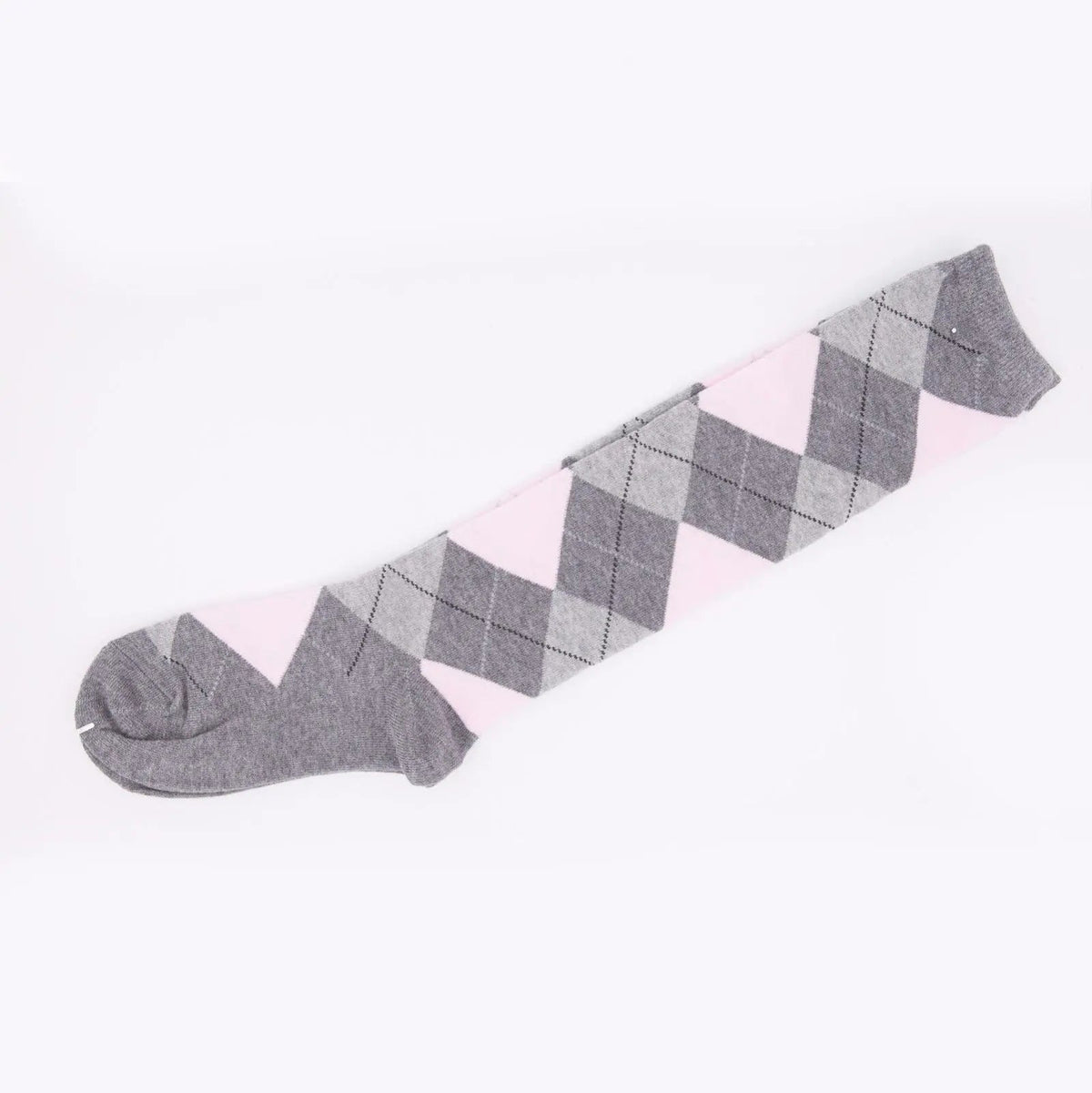 Grey Pink Argyle Diamond Check Womens Knee High Socks