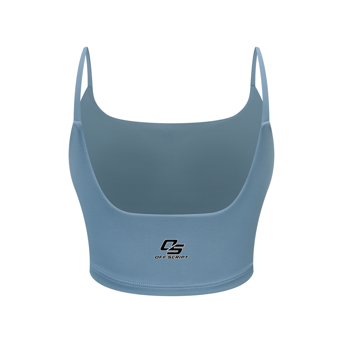 Off Script Women's Solid Color Sports Bra - Gray Blue back 3D mockup