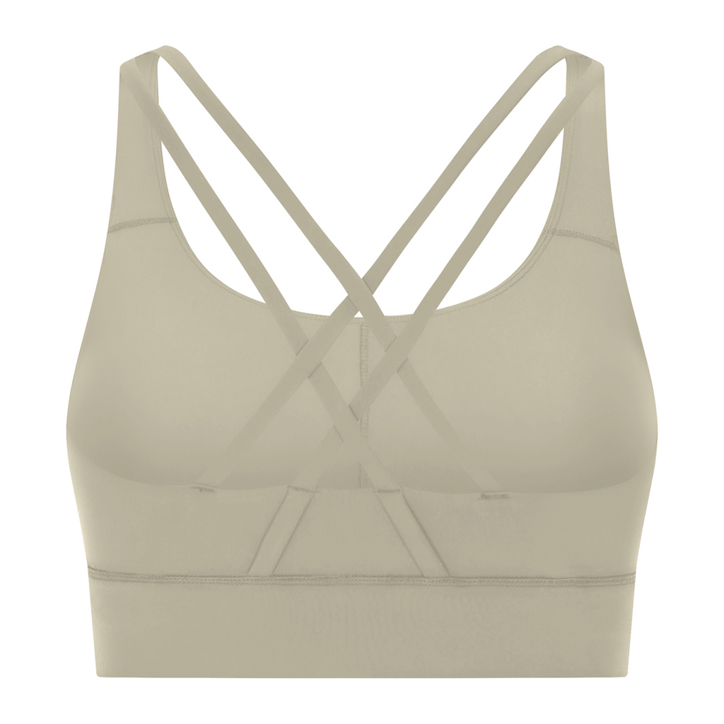 Strappy Criss-Cross Sports Bra - Light Gray back mockup