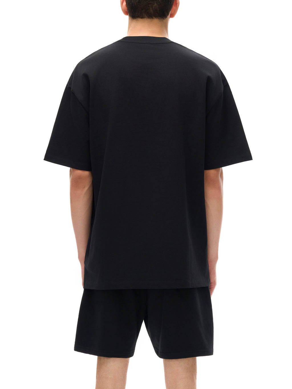 Unisex heavyweight Earth Tone T-shirt in Black – back model view