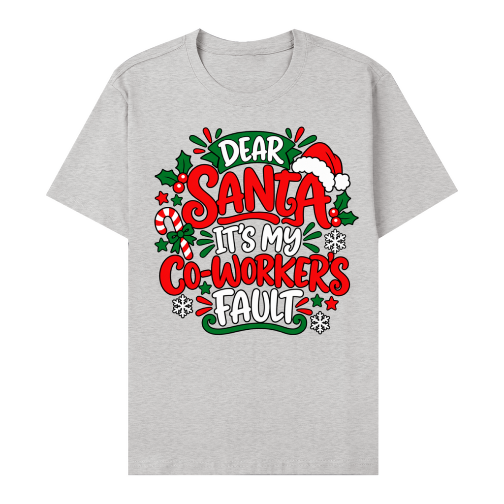 Dear Santa It's My Co-Worker's Fault Unisex Graphic T-Shirt V6 – Flower Gray front 3D mockup