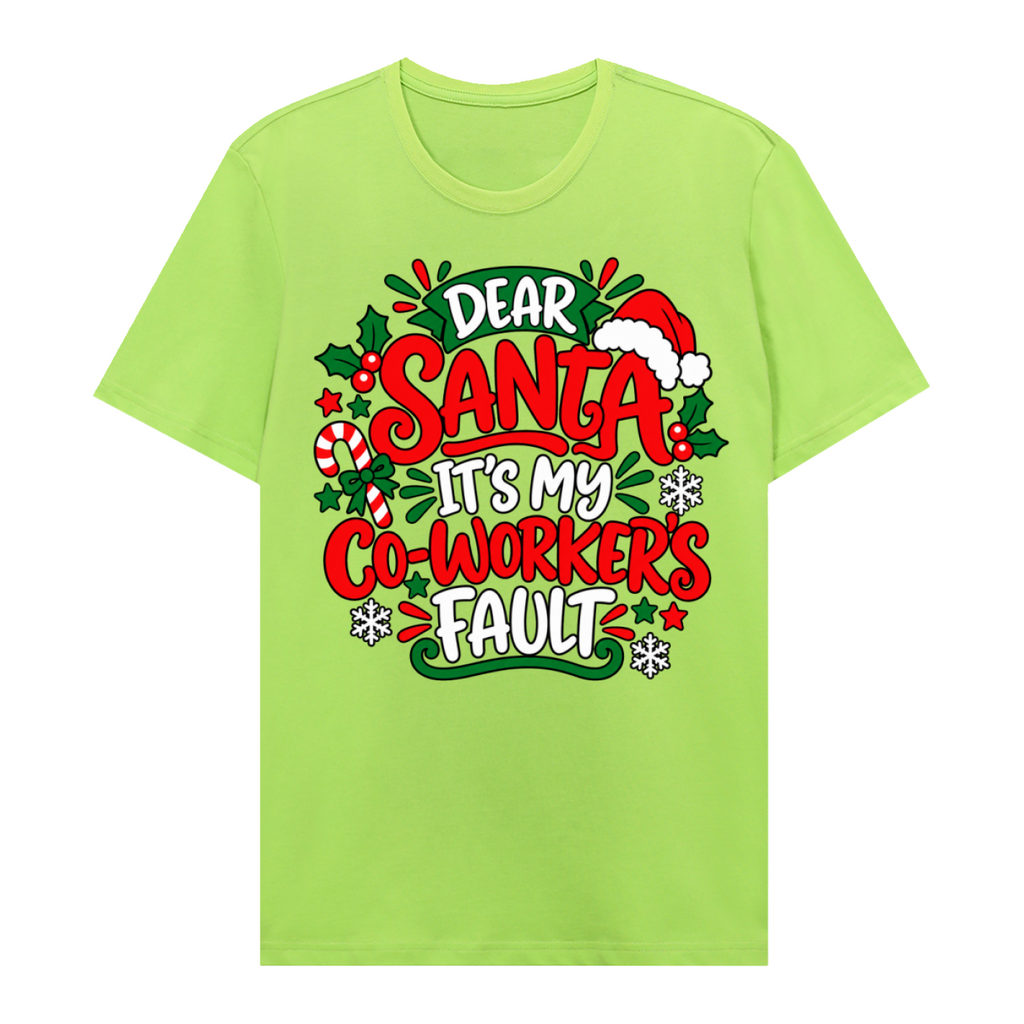 Dear Santa It's My Co-Worker's Fault Unisex Graphic T-Shirt V6 – Lemon Green front 3D mockup