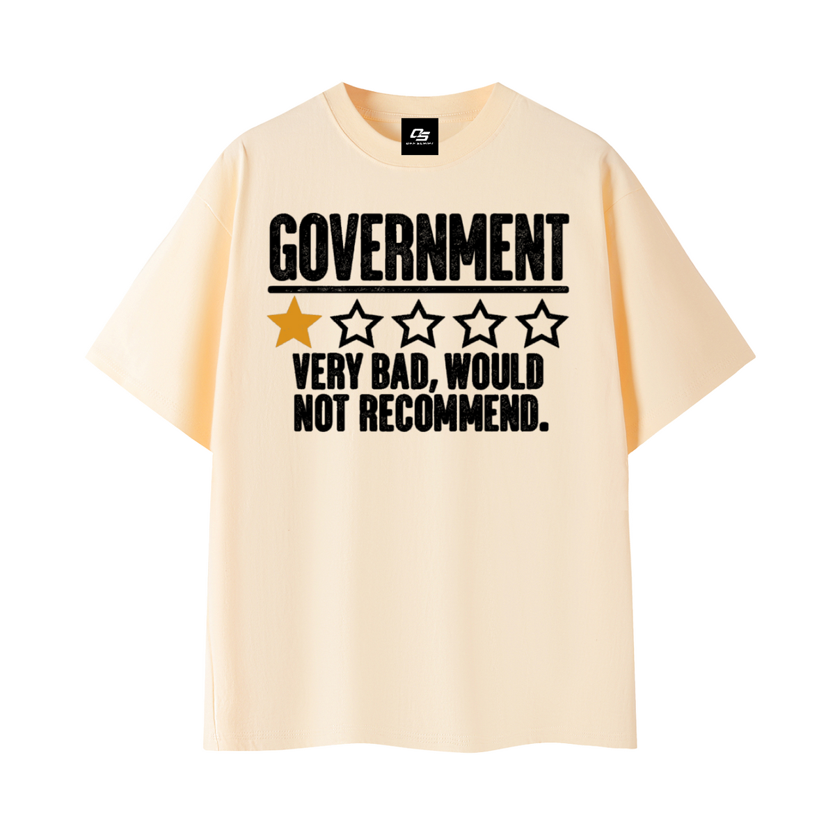 Government Very Bad Would Not Recommend Unisex Graphic T-Shirt – Apricot front 3D mockup