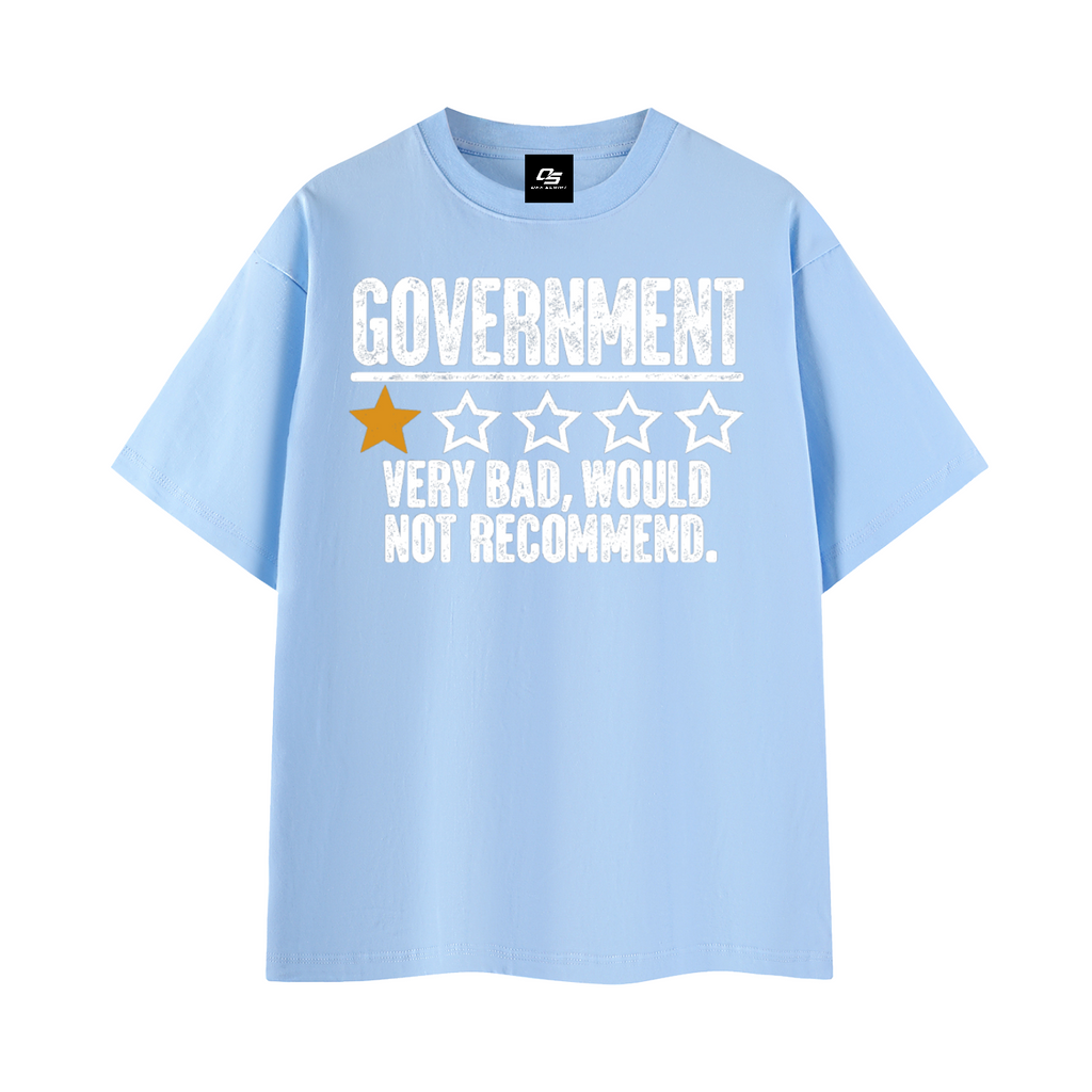 Government Very Bad Would Not Recommend Unisex Graphic T-Shirt – Blue front 3D mockup