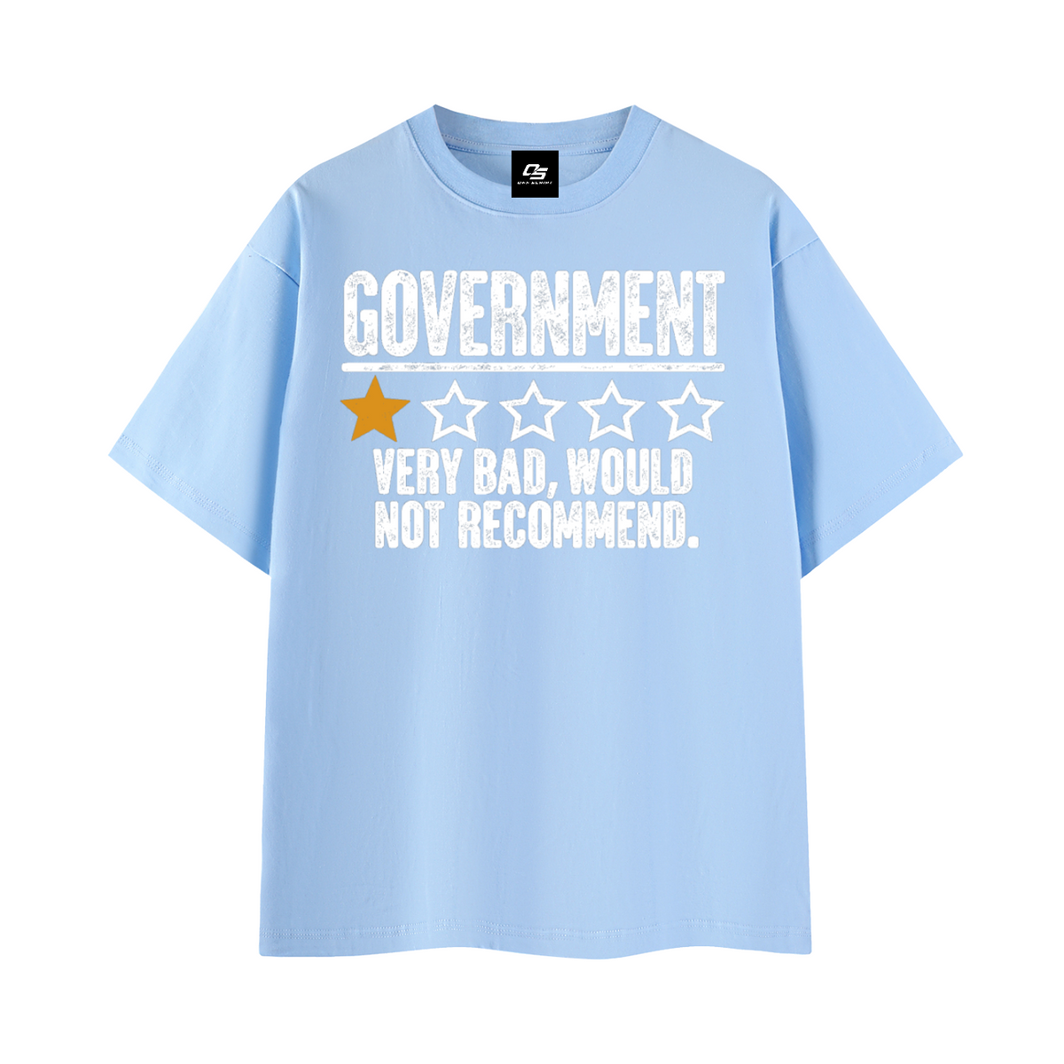 Government Very Bad Would Not Recommend Unisex Graphic T-Shirt – Blue front 3D mockup