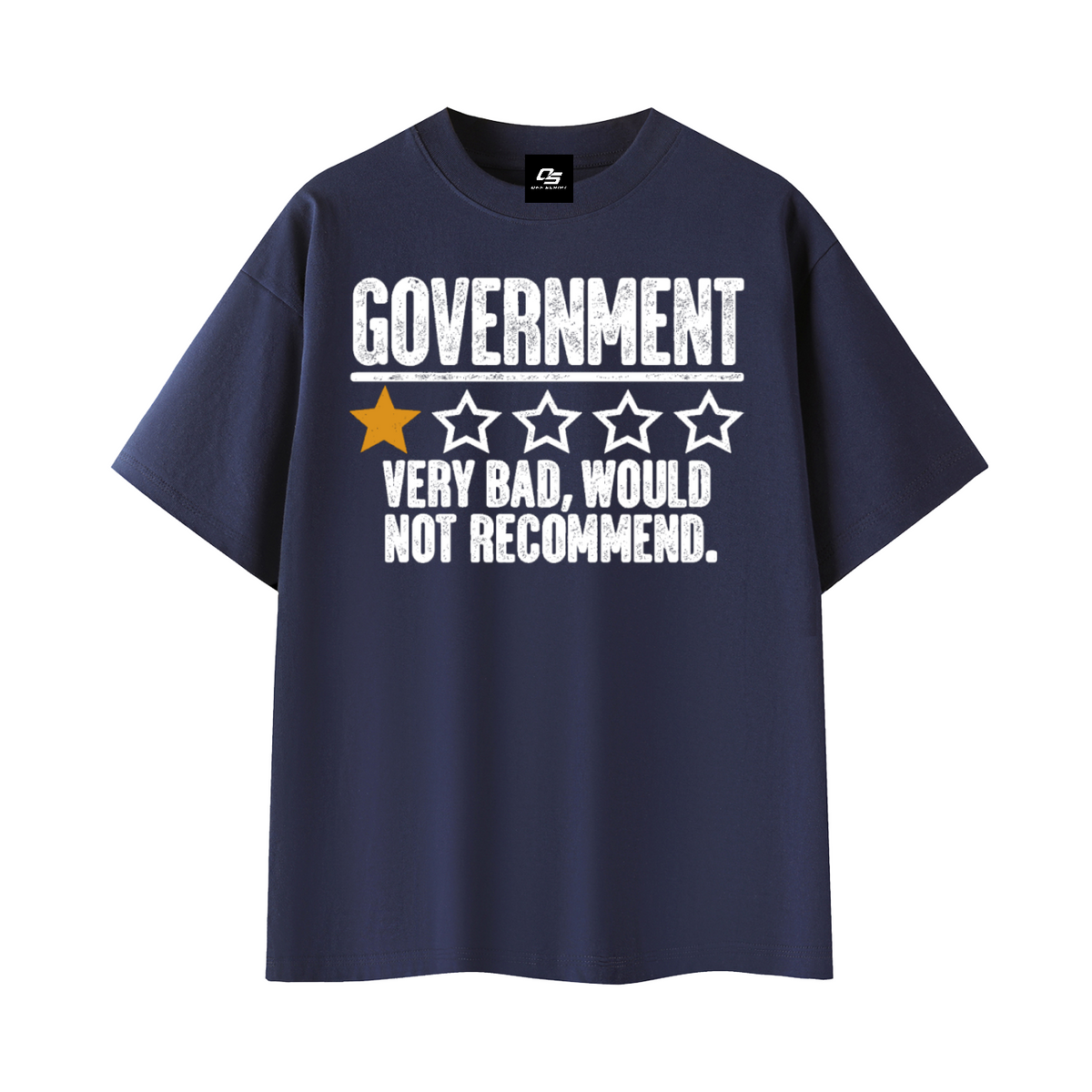 Government Very Bad Would Not Recommend Unisex Graphic T-Shirt – Navy Blue front 3D mockup
