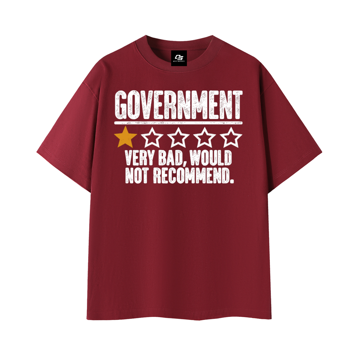 Government Very Bad Would Not Recommend Unisex Graphic T-Shirt – Wine Red front 3D mockup