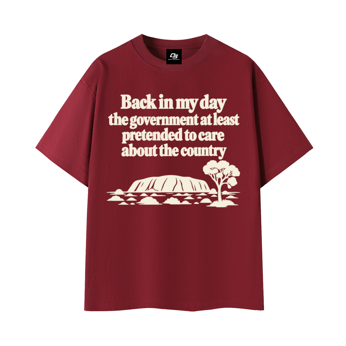 Wine Red Back in My Day Australian Quote T-Shirt 3D front mockup