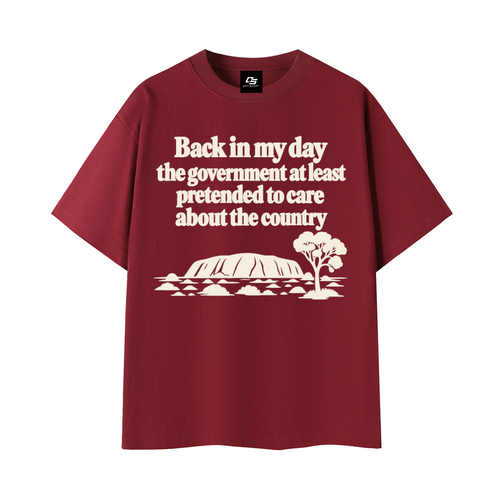 Wine Red Back in My Day Australian Quote T-Shirt 3D front mockup
