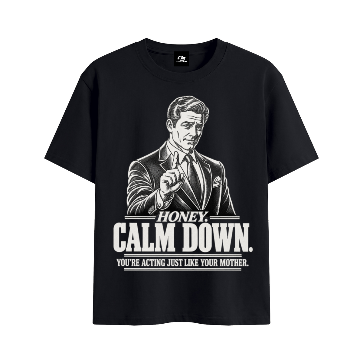 Honey Calm Down Unisex Graphic Cotton T-Shirt - Black front 3D mockup