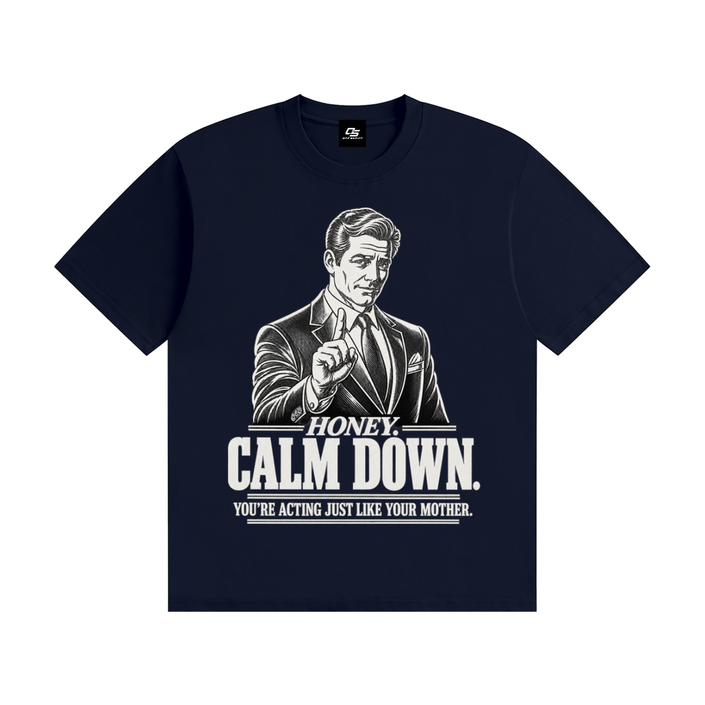 Honey Calm Down Unisex Graphic Cotton T-Shirt - Navy Blue front view