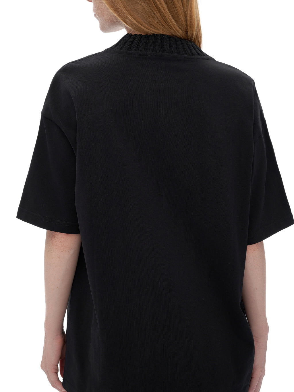 Unisex heavyweight knitted crewneck T-shirt in Black – back fit view