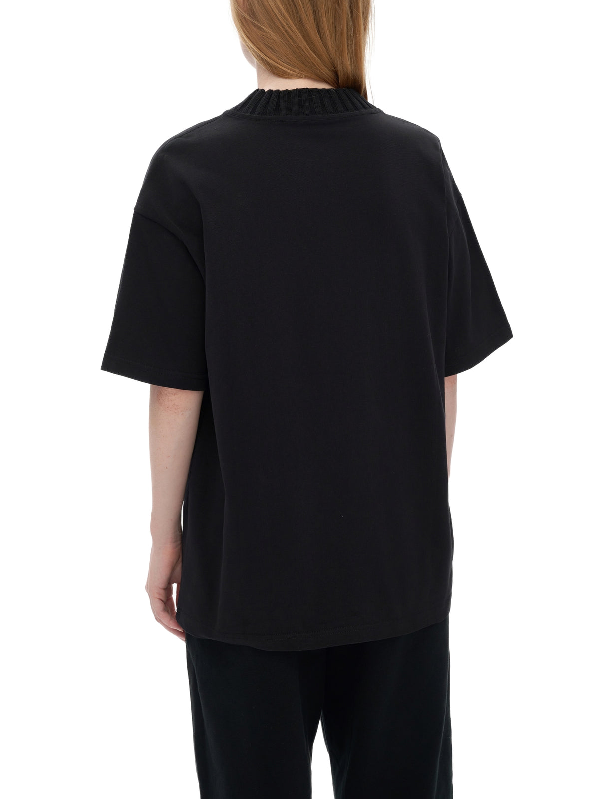 Unisex heavyweight knitted crewneck T-shirt in Black – back model view