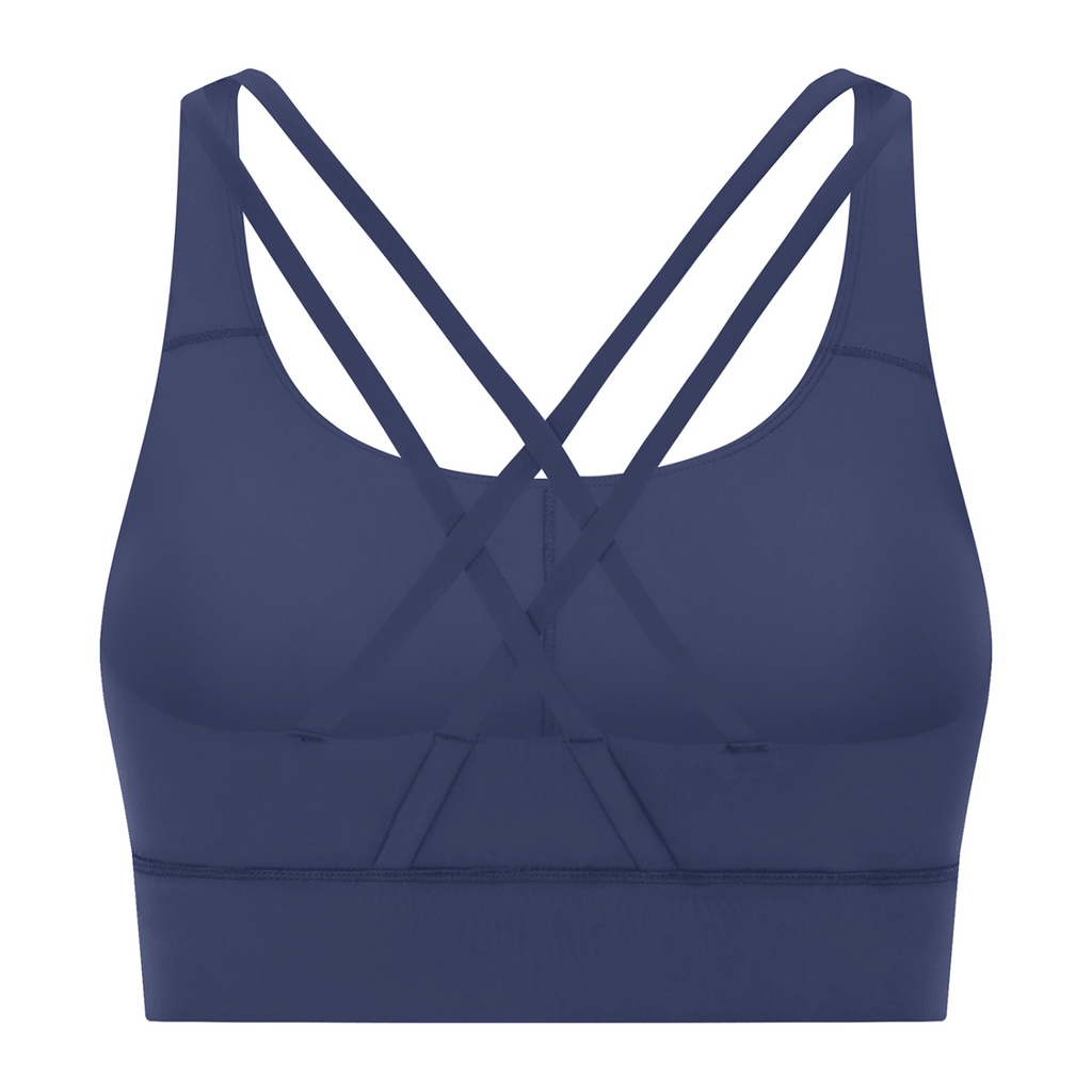 Strappy Criss-Cross Sports Bra - Royal Blue back mockup
