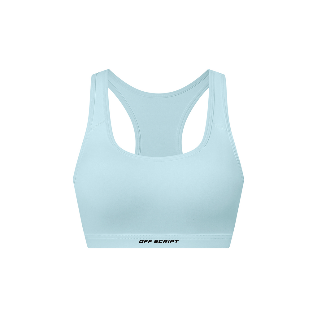 Off Script Women's Cropped Sports Bra - Sky Blue front mockup