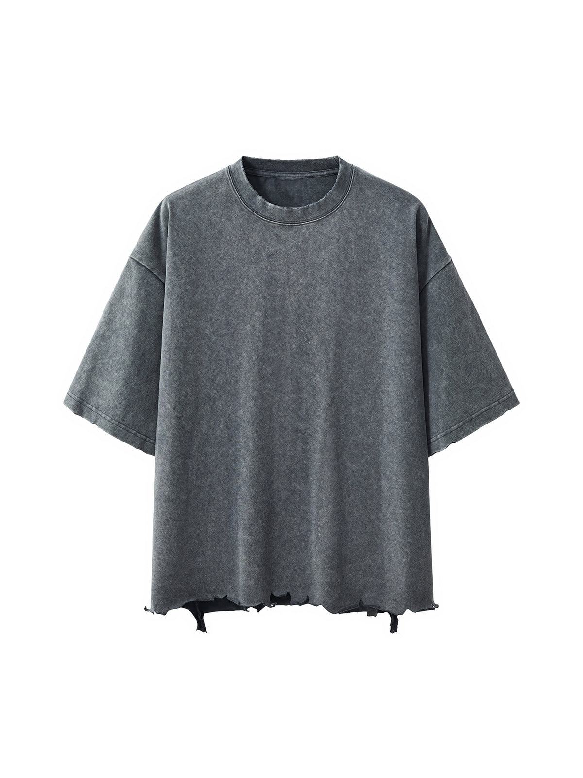 Snow Wash Raw-Hem Boxy T-Shirt – Washed Cement Gray front view