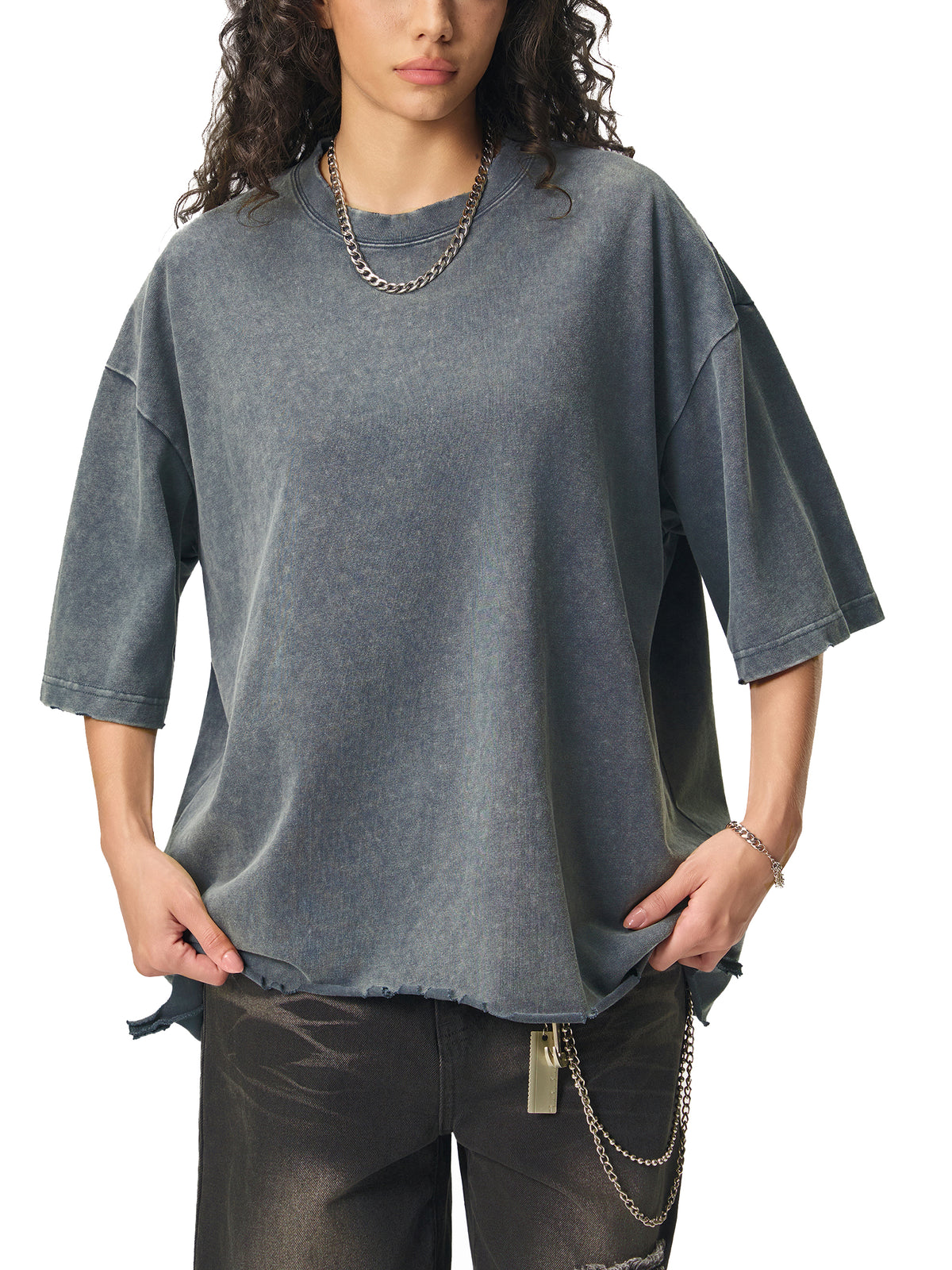 Snow Wash Raw-Hem Boxy T-shirt source image 11