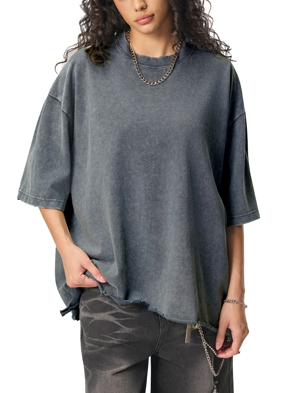 Snow Wash Raw-Hem Boxy T-shirt source image 12