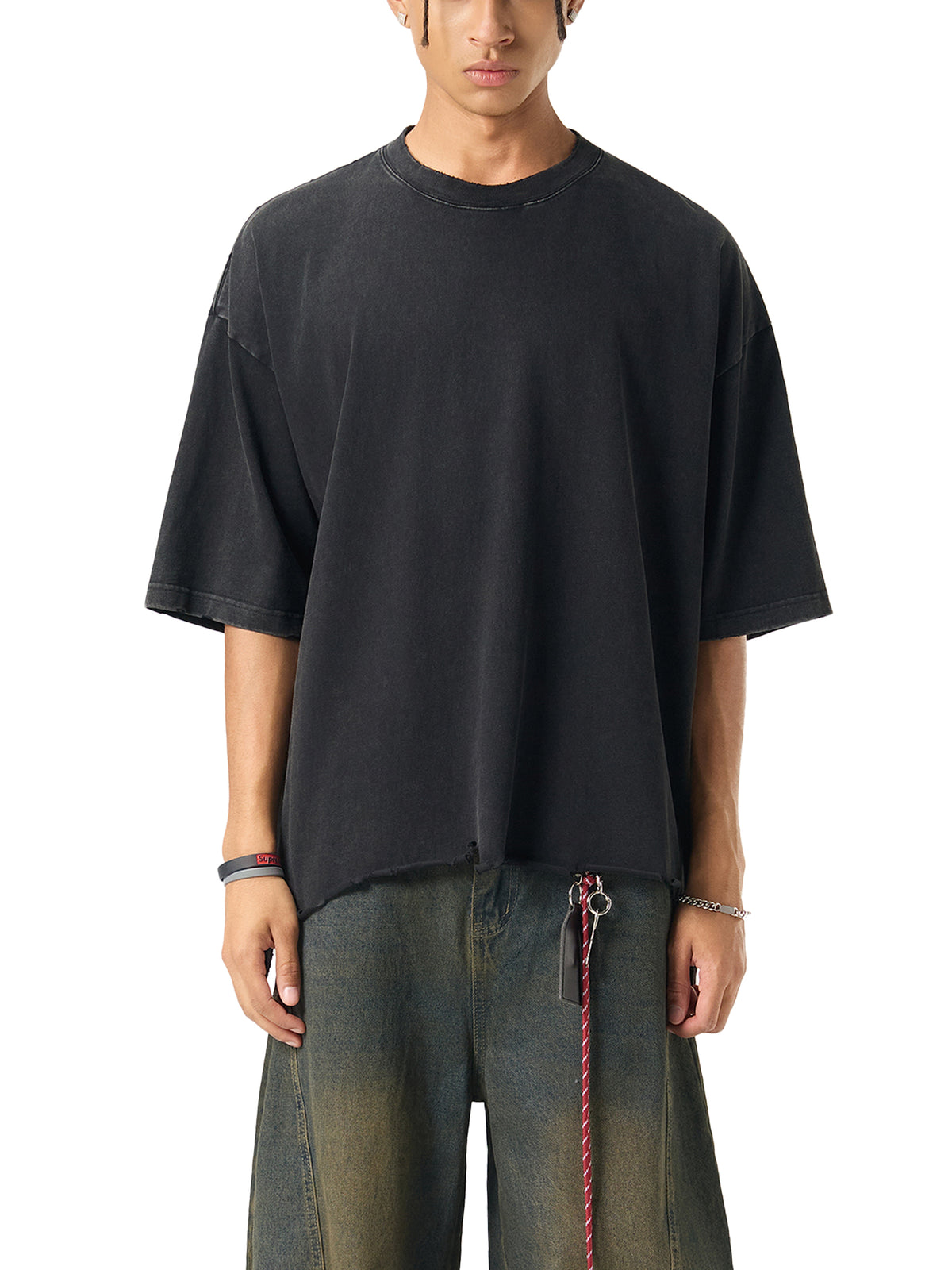 Snow Wash Raw-Hem Boxy T-shirt source image 3