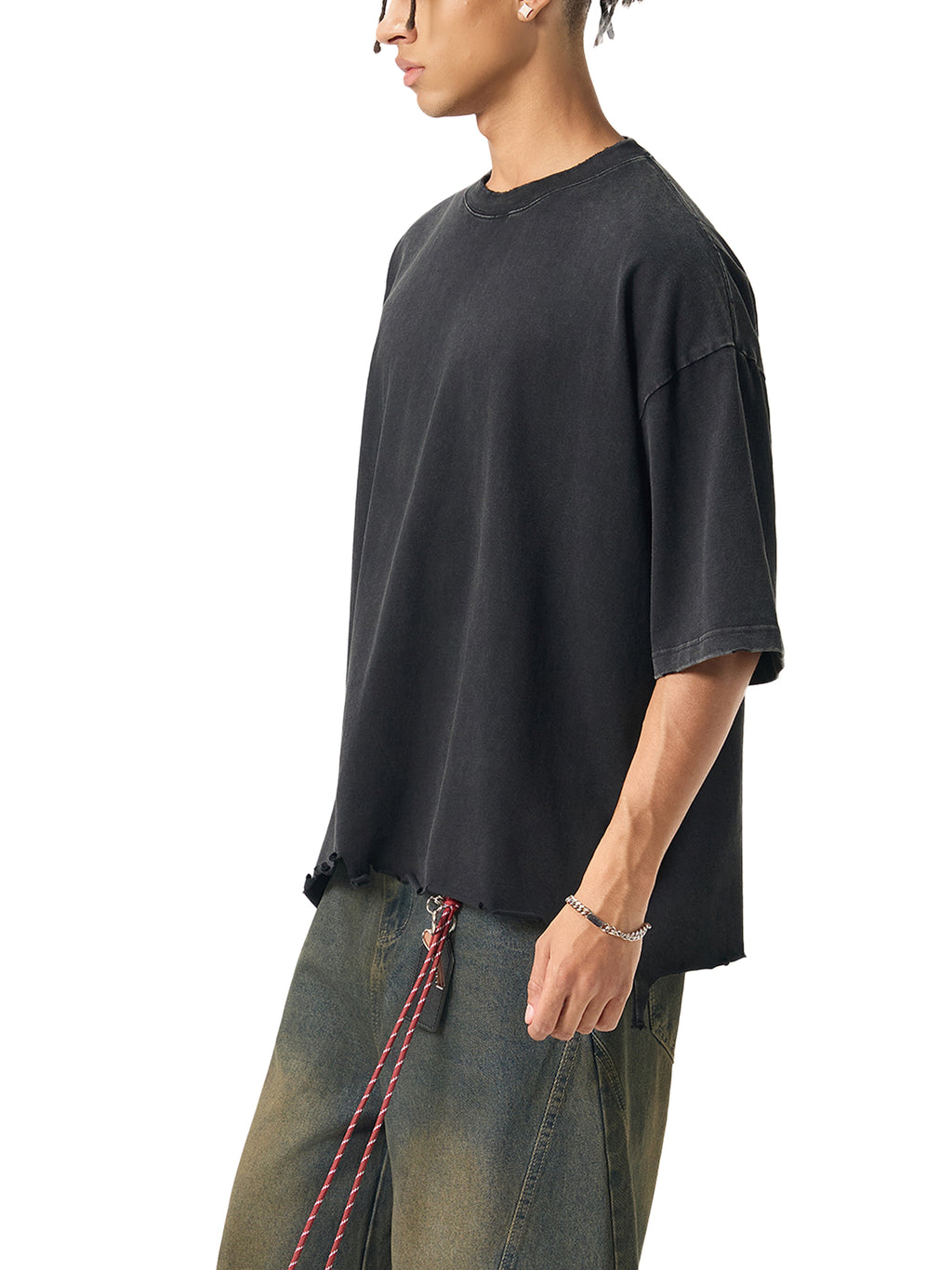 Snow Wash Raw-Hem Boxy T-shirt source image 4