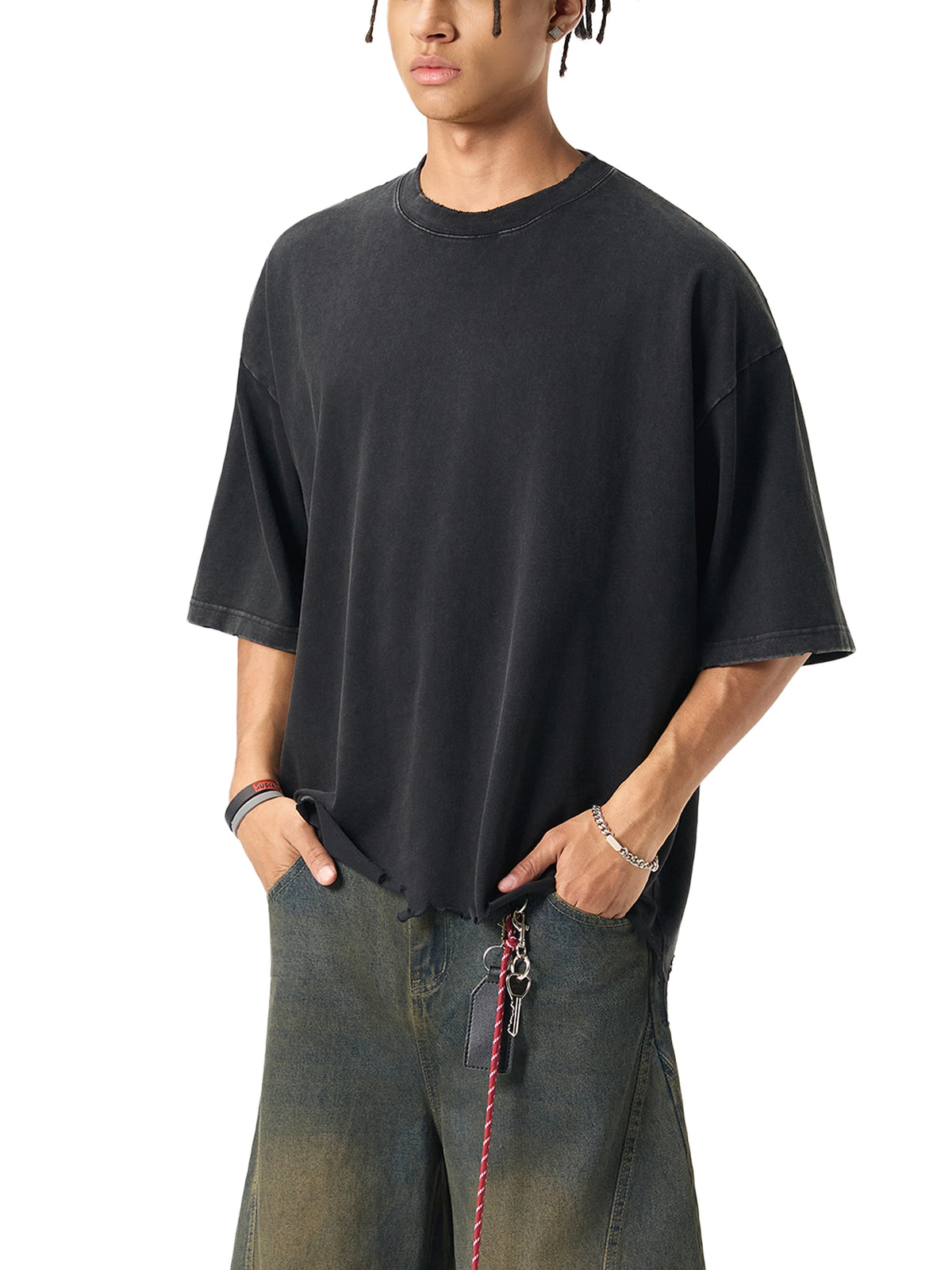 Snow Wash Raw-Hem Boxy T-shirt source image 6