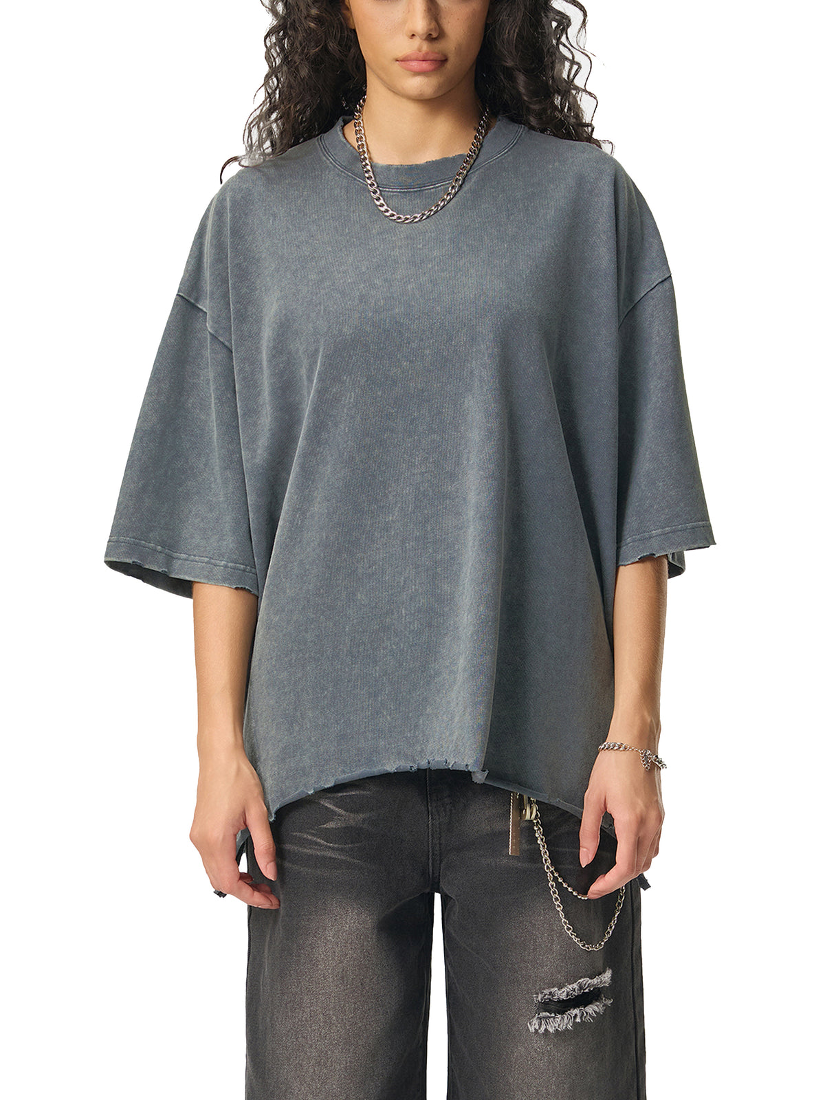 Snow Wash Raw-Hem Boxy T-shirt source image 8