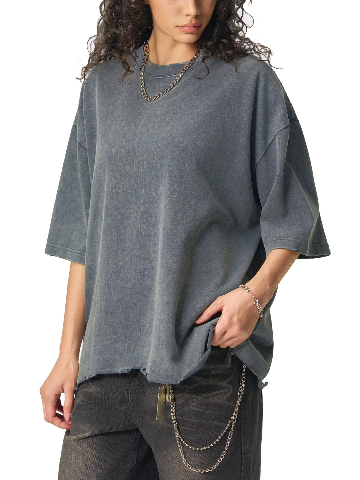 Snow Wash Raw-Hem Boxy T-shirt source image 9