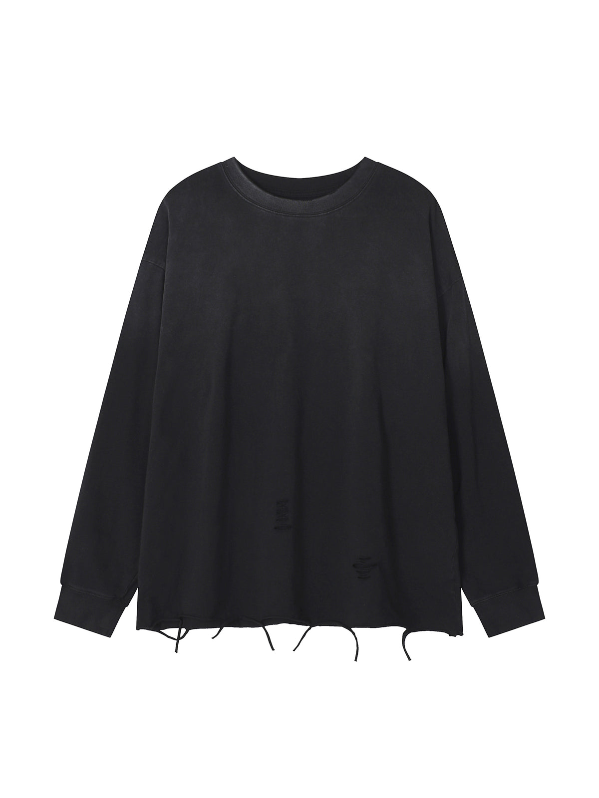 Snow Wash Raw Edge Cotton T-Shirt – Black front view