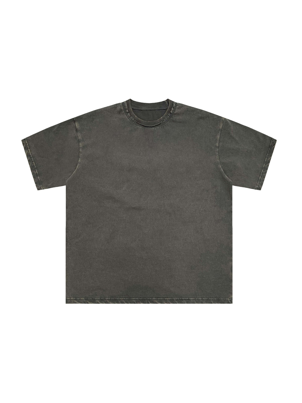 Snow Washed Raw-Edge Neckline T-Shirt – Clay Gray front view