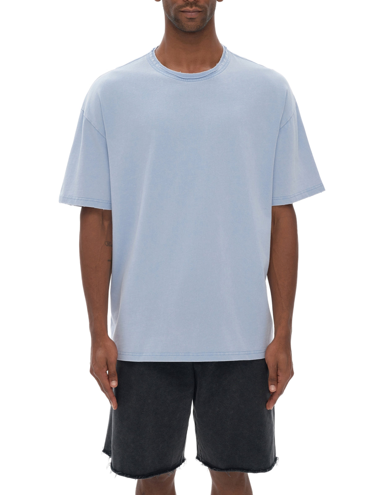 Snow Washed Raw-Edge Neckline T-Shirt source image 3