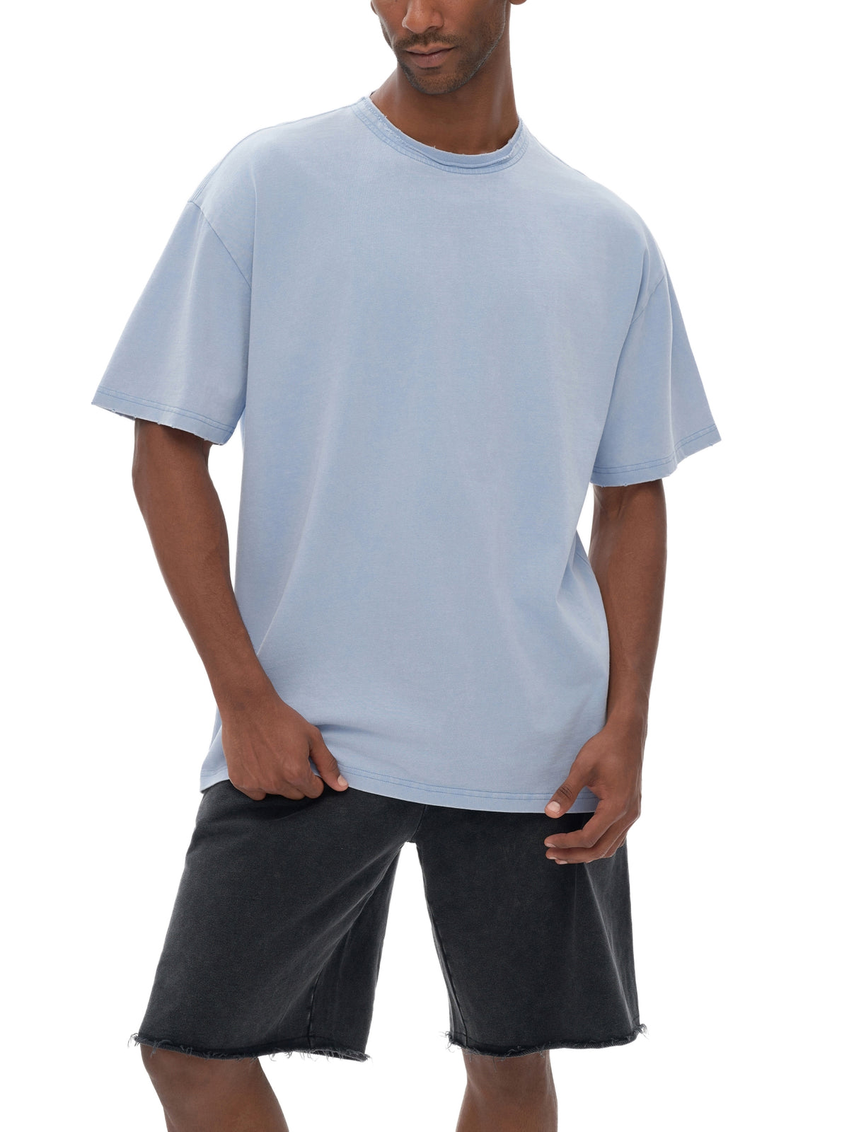 Snow Washed Raw-Edge Neckline T-Shirt source image 6