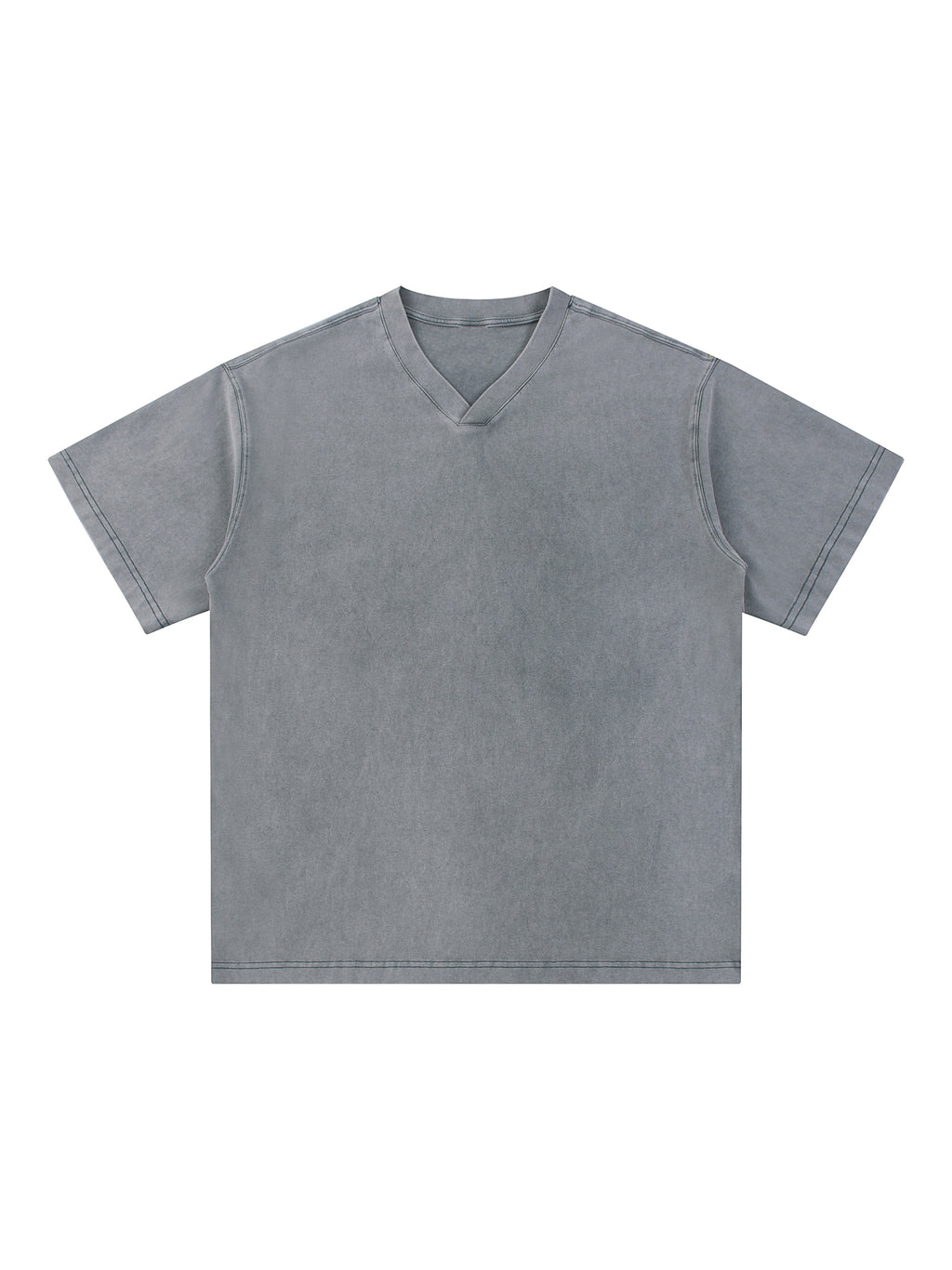 Snow Washed V-Neck Cotton T-Shirt – Light Gray front view