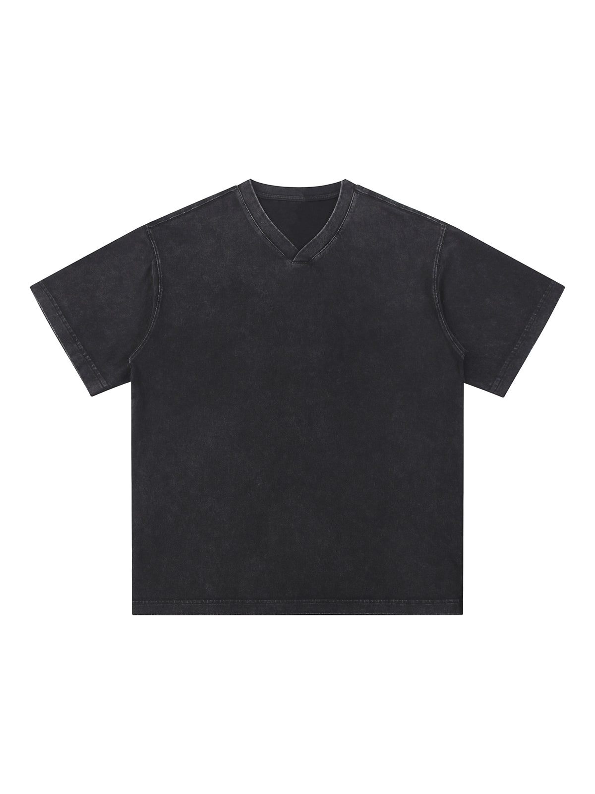 Snow Washed V-Neck Cotton T-Shirt – Black front view