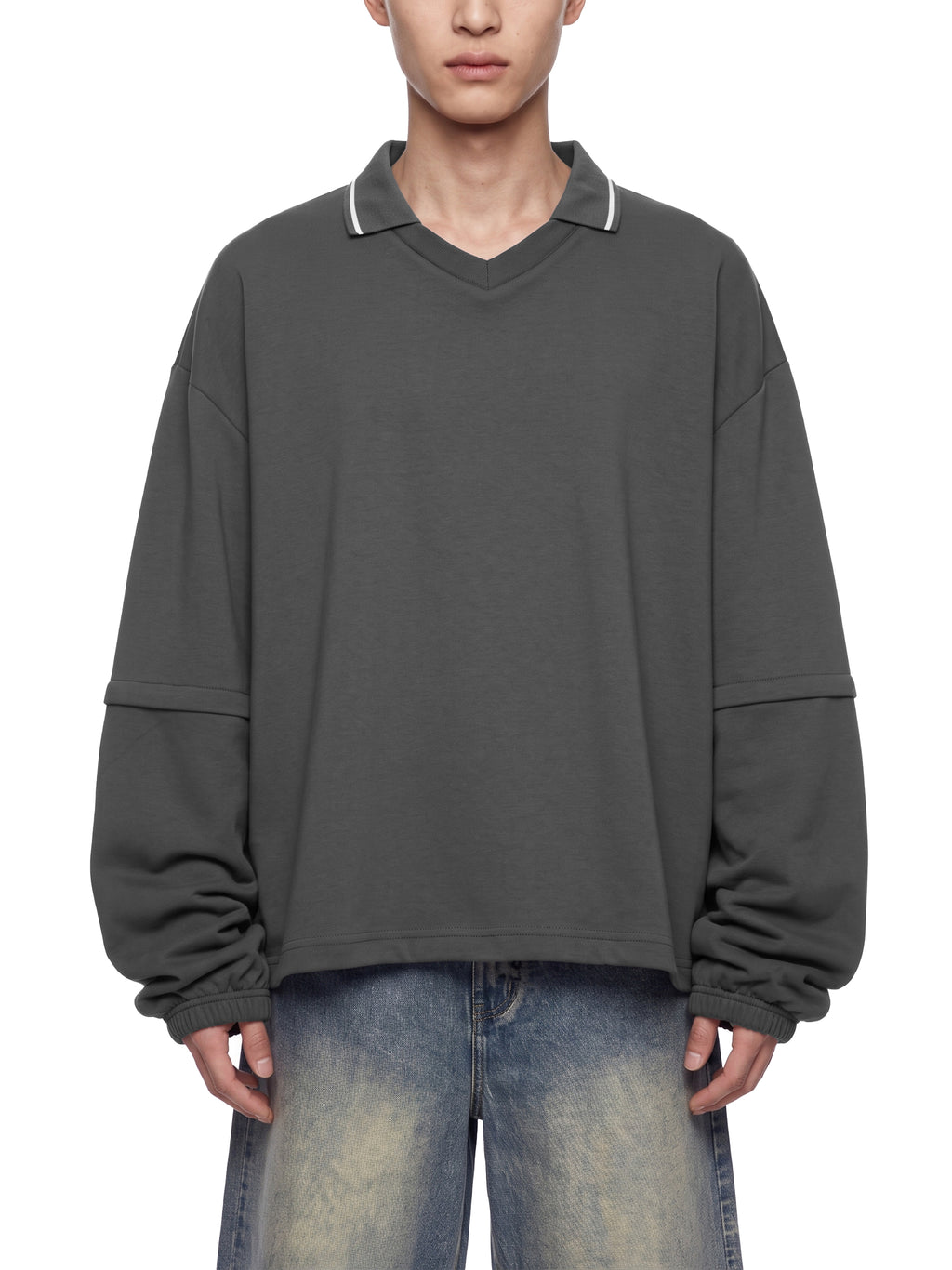 Unisex Boxy Collared Detachable Sweatshirt