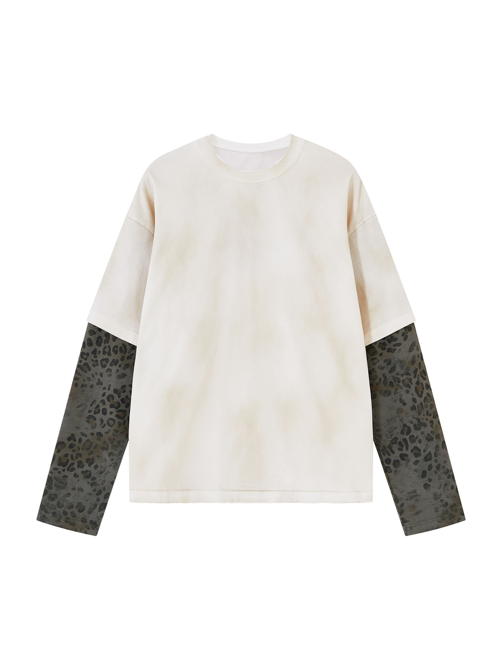 Unisex Vintage Wash Leopard Paneled Layer T-Shirt