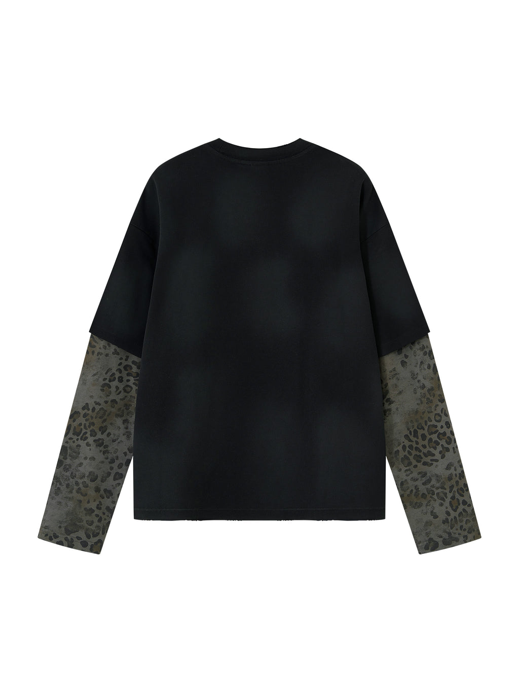 Unisex Vintage Wash Leopard Paneled Layer T-Shirt