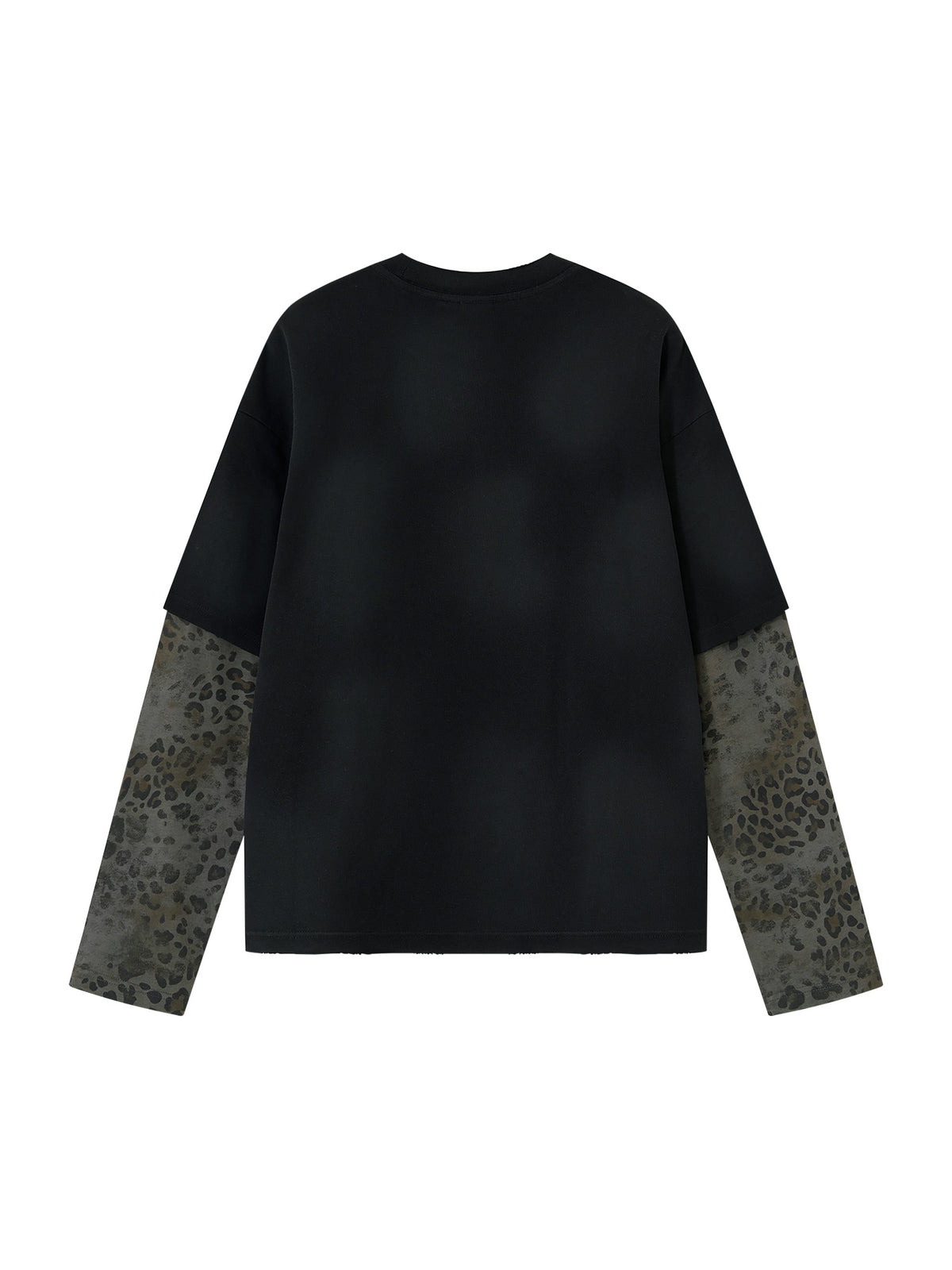 Unisex Vintage Wash Leopard Paneled Layer T-Shirt
